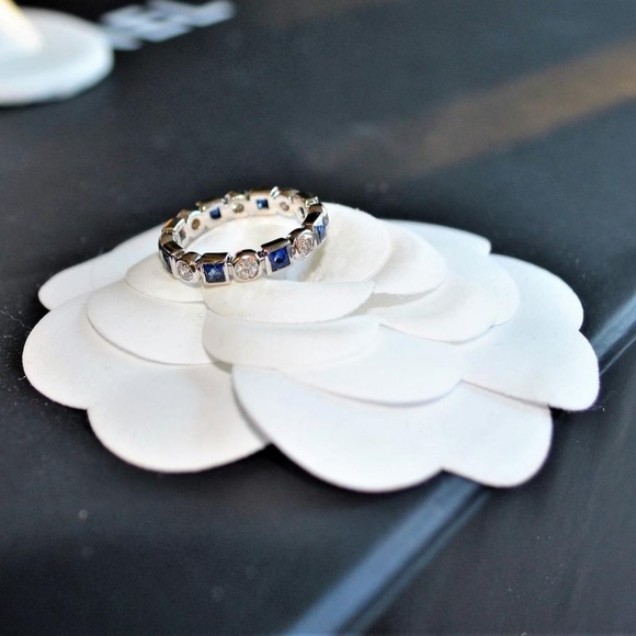 SOLD Tacori 18k WG Princess Diam Sapphire Eternity - Picture 2 of 6